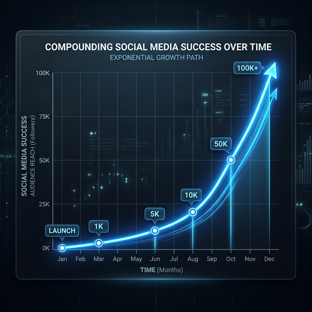 Growth chart showing compounding social media success